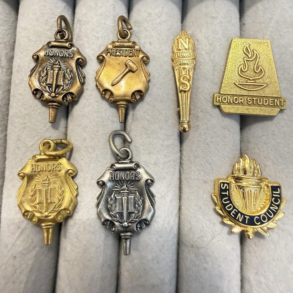 Vintage Lot of 7 Award Honor Student Council PIN CHARM Fob Jostens NJHS